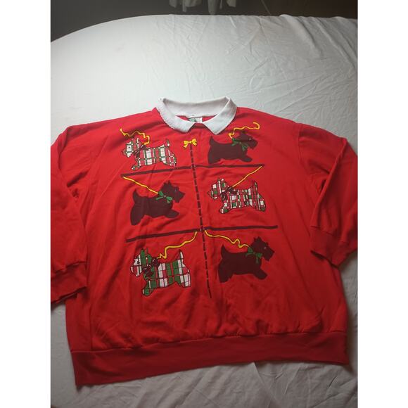 Vintage Logotel Christmas Sweatshirt Scottie Dog Red Christmas Festive Holiday M - Picture 1 of 5